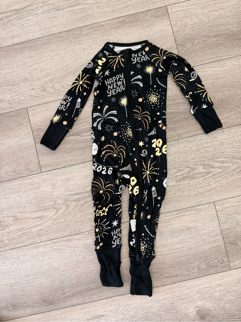 Little Sleepies Black New Year Fireworks Footed One-Piece Pajamas